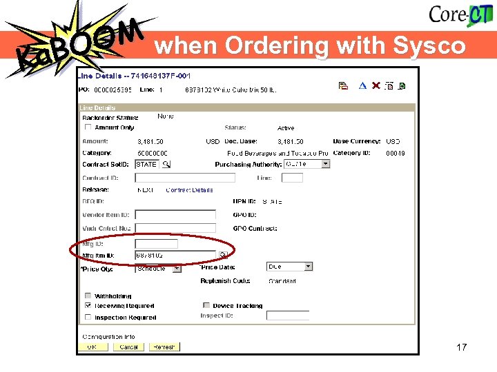 OM when Ordering with Sysco BO a Ka 17 