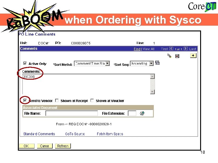  when Ordering with Sysco OOM Ka. B K 18 