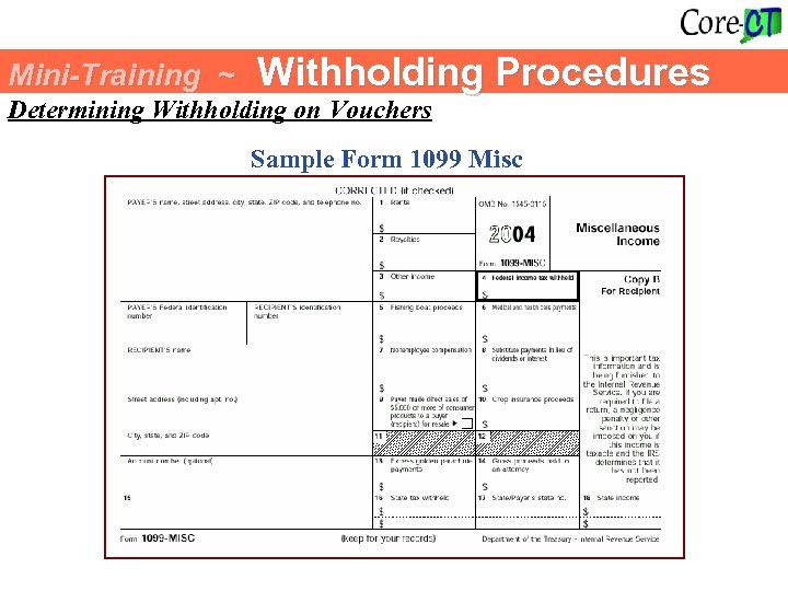 Mini-Training ~ Withholding Procedures Determining Withholding on Vouchers Sample Form 1099 Misc 