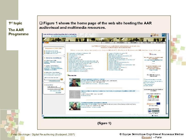 1 st topic The AAR Programme q Figure 1 shows the home page of