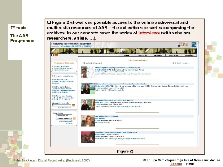 1 st topic The AAR Programme q Figure 2 shows one possible access to