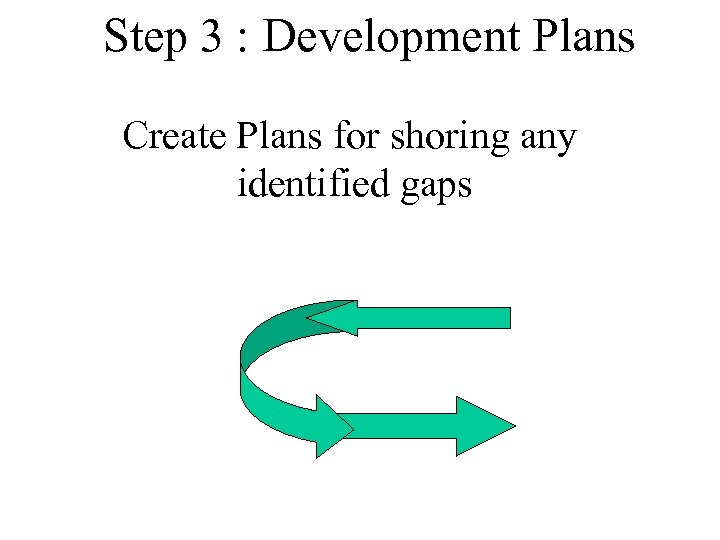 Step 3 : Development Plans Create Plans for shoring any identified gaps 