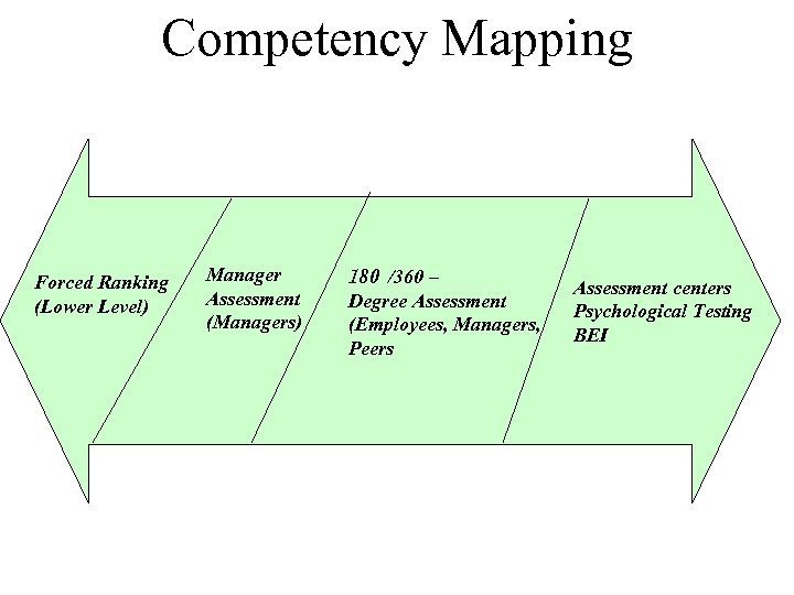 Competency Mapping Forced Ranking (Lower Level) Manager Assessment (Managers) 180 /360 – Degree Assessment