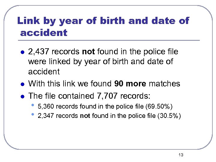 Link by year of birth and date of accident l l l 2, 437