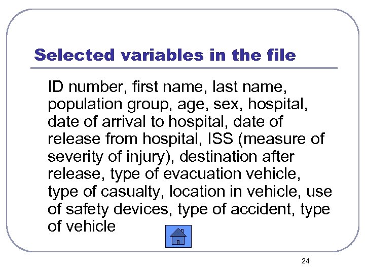 Selected variables in the file ID number, first name, last name, population group, age,