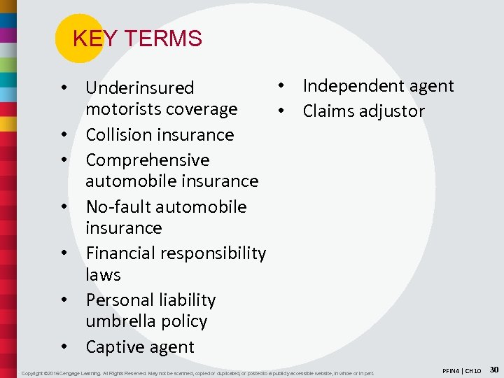 KEY TERMS • Independent agent • Underinsured motorists coverage • Claims adjustor • Collision