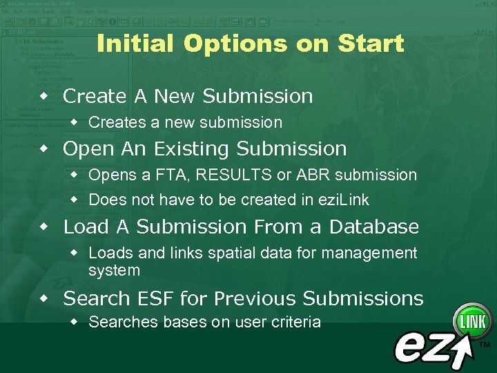 Initial Options on Start w Create A New Submission w Creates a new submission