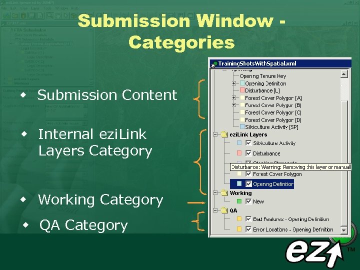 Submission Window Categories w Submission Content w Internal ezi. Link Layers Category w Working