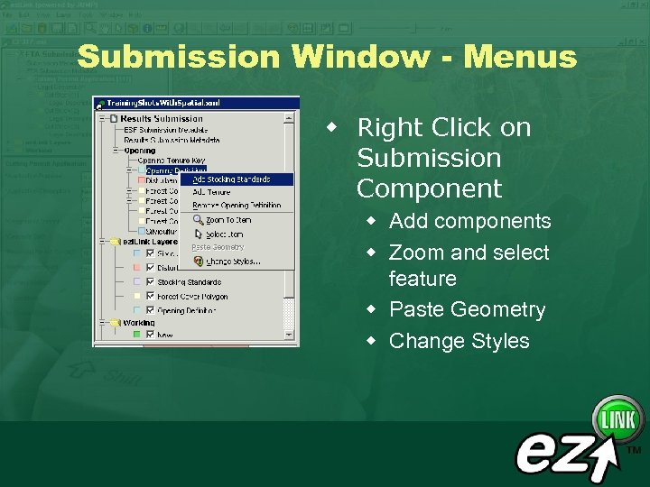 Submission Window - Menus w Right Click on Submission Component w Add components w