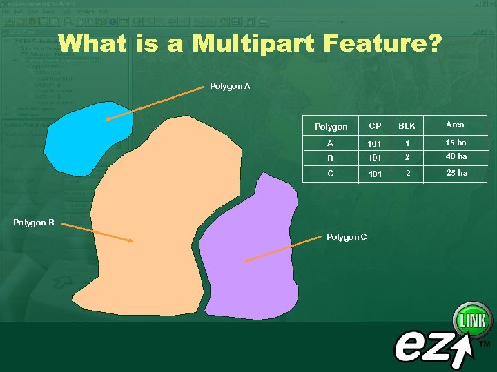What is a Multipart Feature? Polygon A Polygon CP BLK Area A 101 1