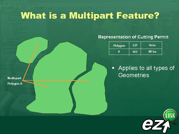 What is a Multipart Feature? Representation of Cutting Permit Polygon A Area A Multi-part