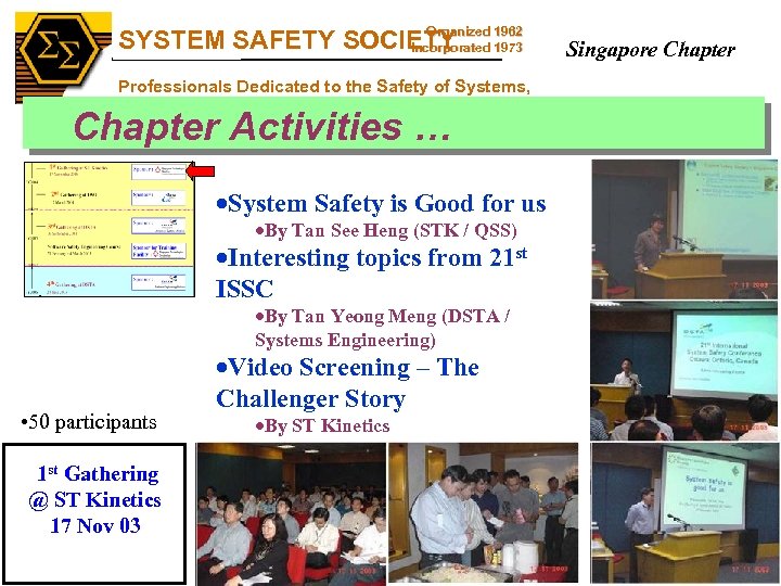 SS Organized SYSTEM SAFETY SOCIETY 1962 Incorporated 1973 Professionals Dedicated to the Safety of