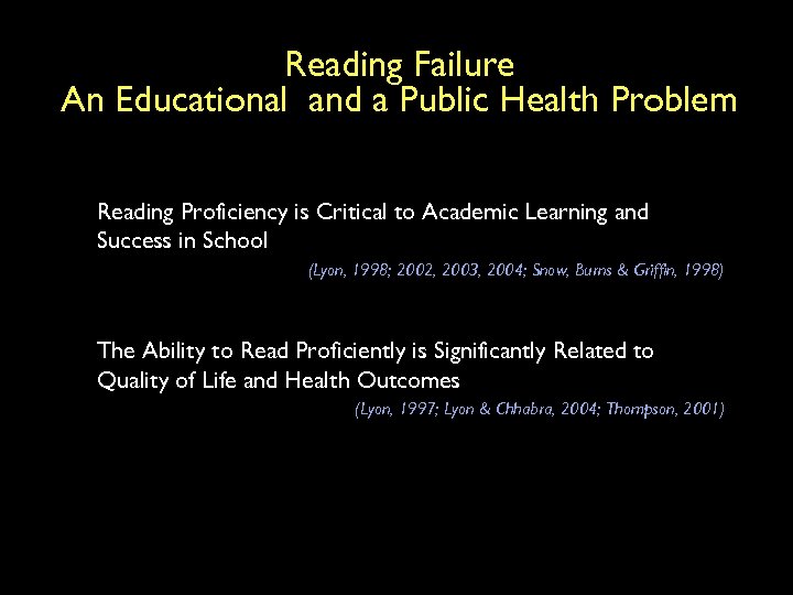 Reading Failure An Educational and a Public Health Problem Reading Proficiency is Critical to