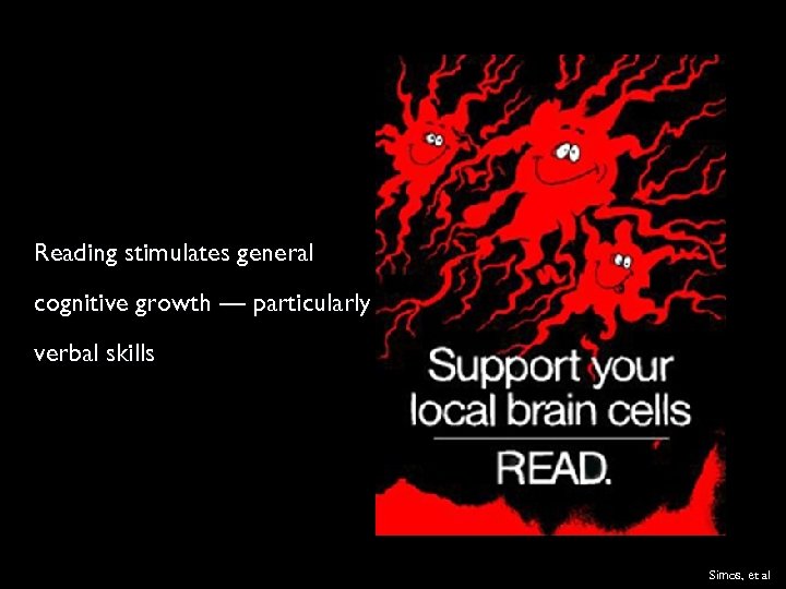Reading stimulates general cognitive growth — particularly verbal skills Simos, et al 
