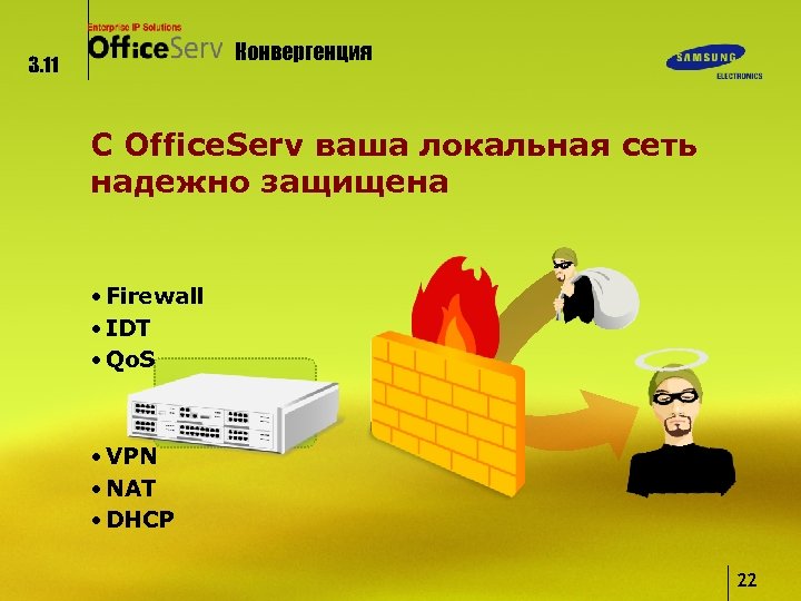 Конвергенция 3. 11 С Office. Serv ваша локальная сеть надежно защищена • Firewall •