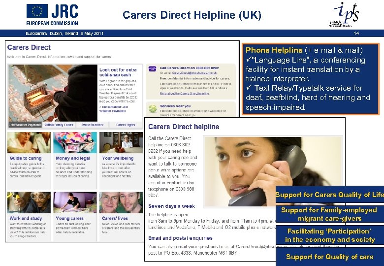 Carers Direct Helpline (UK) Eurocarers, Dublin, Ireland, 6 May 2011 14 Phone Helpline (+
