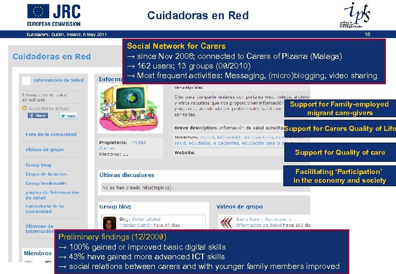 Cuidadoras en Red Eurocarers, Dublin, Ireland, 6 May 2011 16 Social Network for Carers
