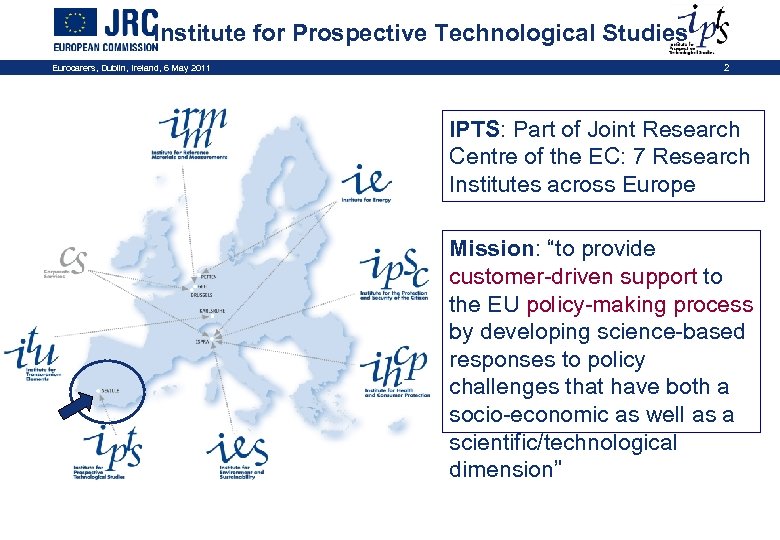 Institute for Prospective Technological Studies Eurocarers, Dublin, Ireland, 6 May 2011 2 IPTS: Part