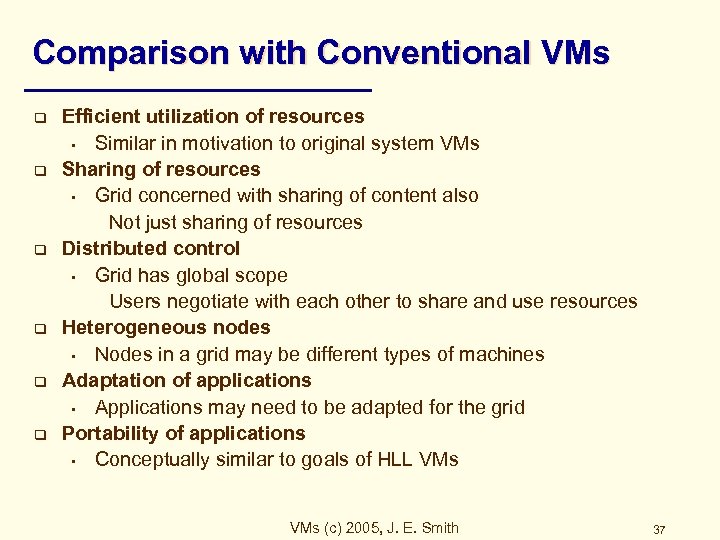 Comparison with Conventional VMs q q q Efficient utilization of resources • Similar in