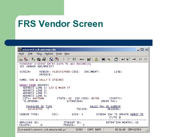 FRS Vendor Screen 