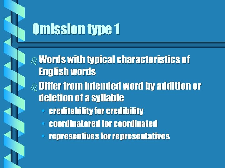 Omission type 1 b Words with typical characteristics of English words b Differ from