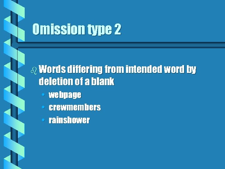 Omission type 2 b Words differing from intended word by deletion of a blank