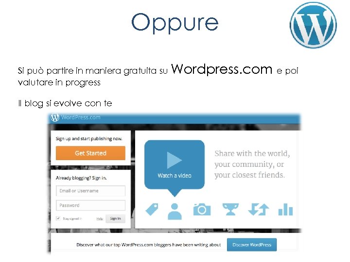 Oppure Si può partire in maniera gratuita su Wordpress. com e poi valutare in