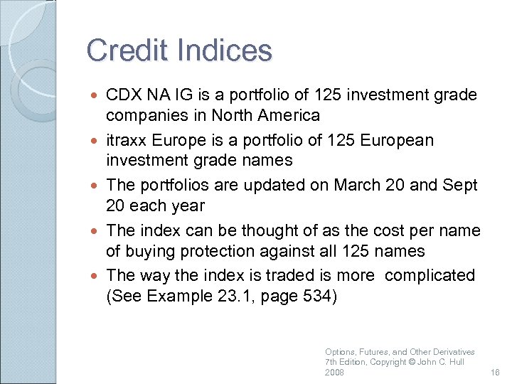 Credit Indices CDX NA IG is a portfolio of 125 investment grade companies in