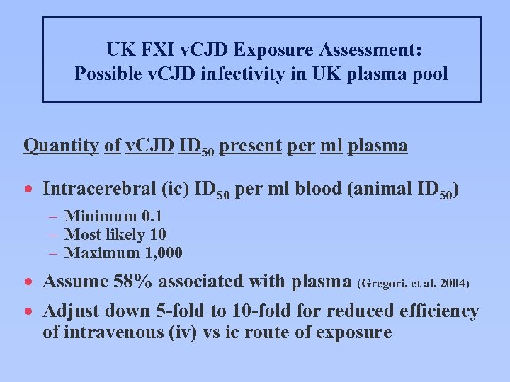  UK FXI v. CJD Exposure Assessment: Possible v. CJD infectivity in UK plasma