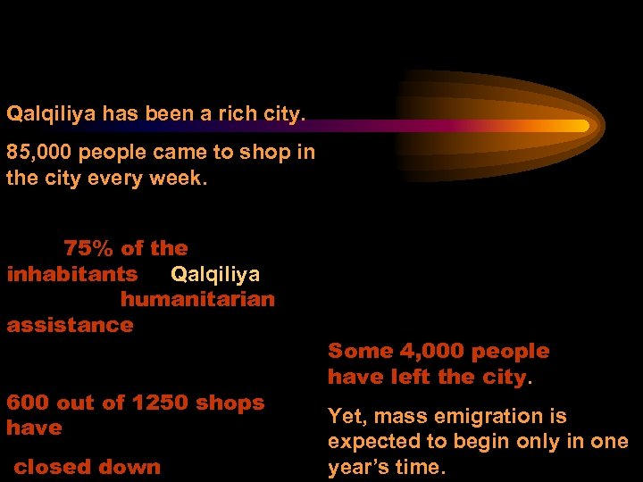 Qalqiliya has been a rich city. 85, 000 people came to shop in the