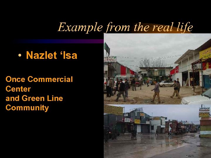 Example from the real life • Nazlet ‘Isa Once Commercial Center and Green Line