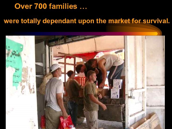 Over 700 families … were totally dependant upon the market for survival. 