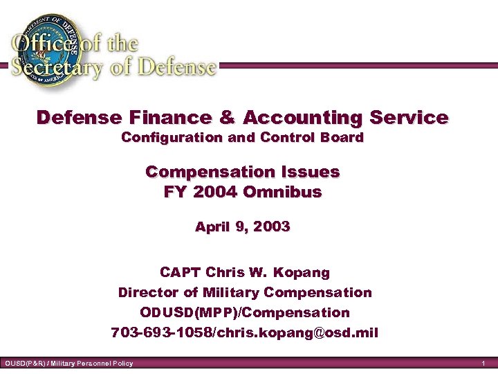 Defense Finance Accounting Service Configuration And Control