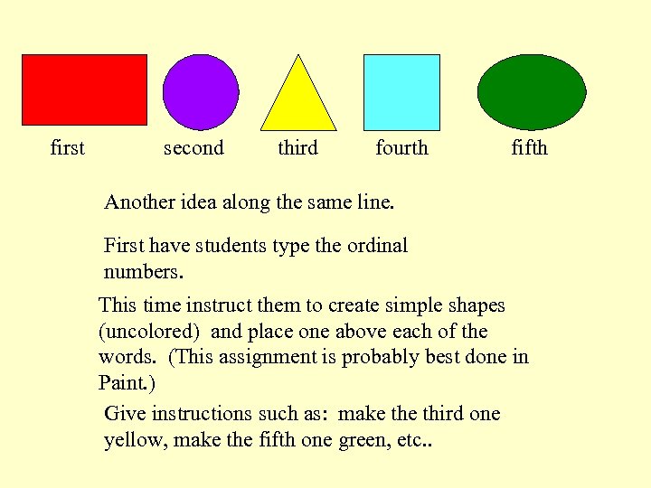 first second third fourth fifth Another idea along the same line. First have students