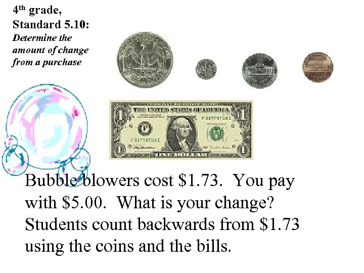 4 th grade, Standard 5. 10: Determine the amount of change from a purchase