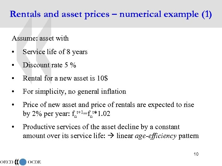 Rentals and asset prices – numerical example (1) Assume: asset with • Service life
