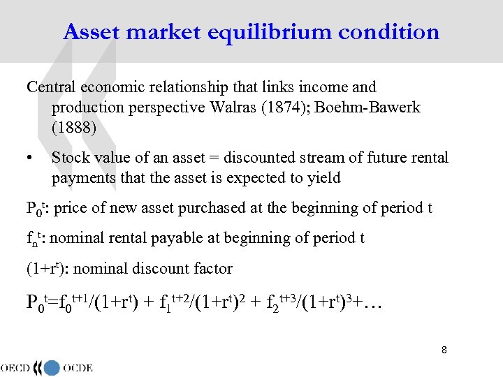 Asset market equilibrium condition Central economic relationship that links income and production perspective Walras