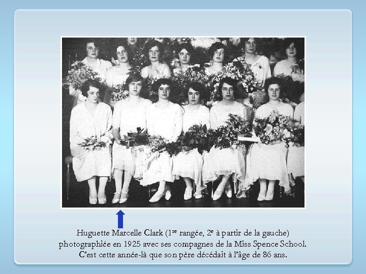 Huguette Marcelle Clark (1 re rangée, 2 e à partir de la gauche) photographiée