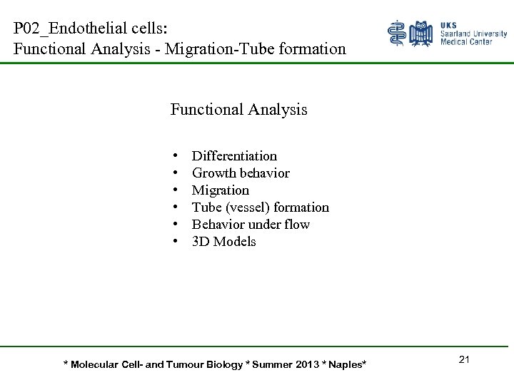 P 02_Endothelial cells: Functional Analysis - Migration-Tube formation Functional Analysis • • • Differentiation