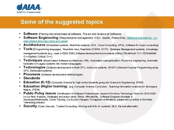 Some of the suggested topics • Software (Proving the correctness of software, The art