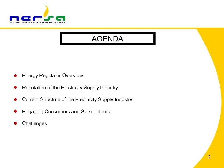 AGENDA Energy Regulator Overview Regulation of the Electricity Supply Industry Current Structure of the