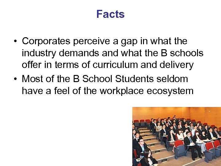 Facts • Corporates perceive a gap in what the industry demands and what the