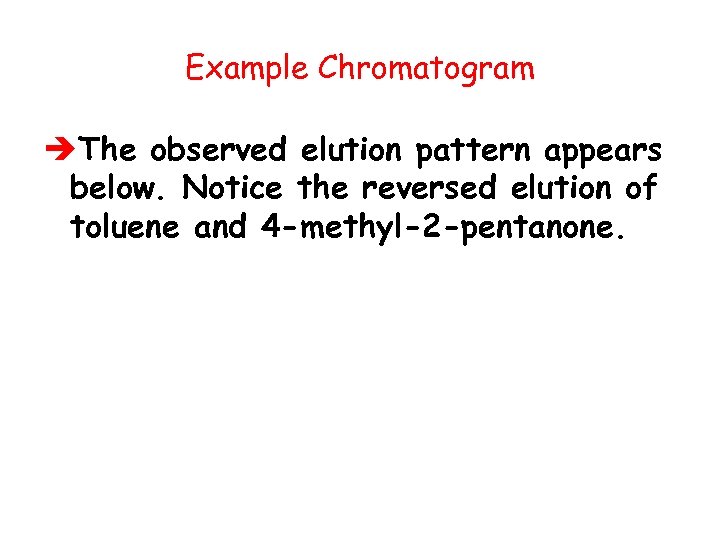 Example Chromatogram èThe observed elution pattern appears below. Notice the reversed elution of toluene