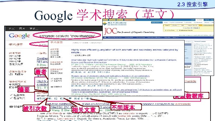 2. 3 搜索引擎 Google 学术搜索（英文） 著者 标题 期刊名 摘要 来源数据库 被引次数 相关文章 不同版本 