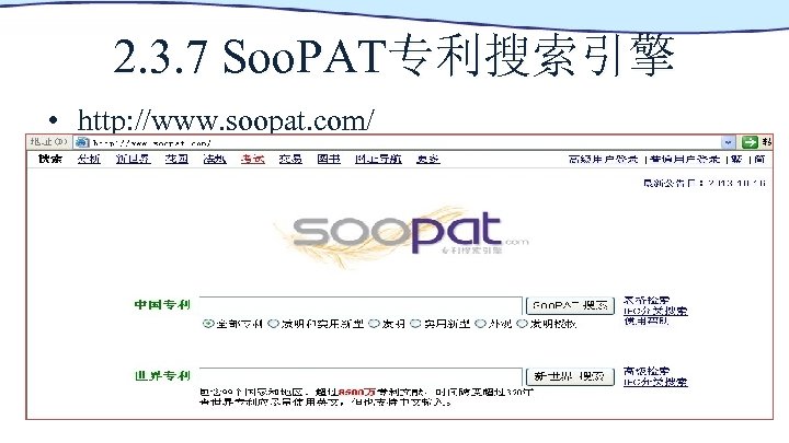 2. 3. 7 Soo. PAT专利搜索引擎 • http: //www. soopat. com/ 