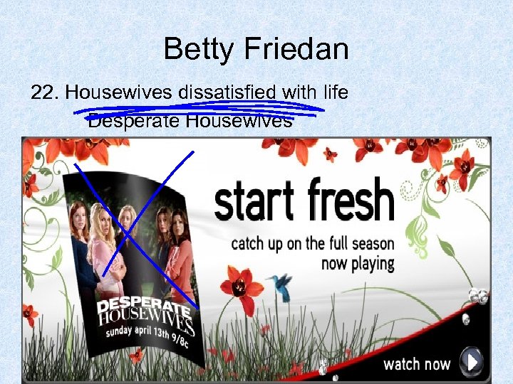 Betty Friedan 22. Housewives dissatisfied with life Desperate Housewives 