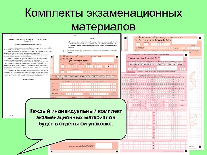 Комплекты экзаменационных материалов Каждый индивидуальный комплект экзаменационных материалов будет в отдельной упаковке. 