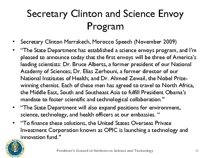 Secretary Clinton and Science Envoy Program • Secretary Clinton Marrakech, Morocco Speech (November 2009)