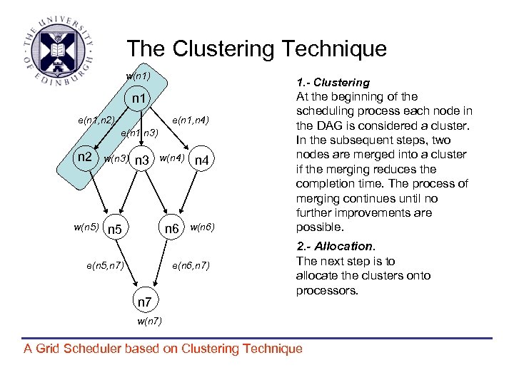 The Clustering Technique w(n 1) 1. - Clustering n 1 e(n 1, n 2)