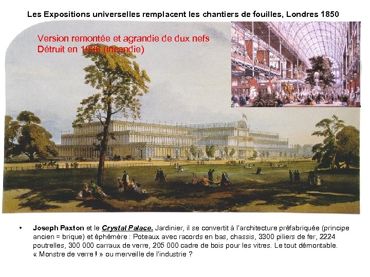 Les Expositions universelles remplacent les chantiers de fouilles, Londres 1850 Version remontée et agrandie